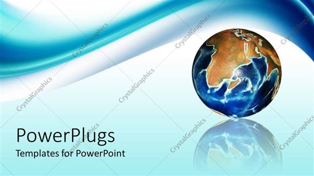  Presentation with blue wave - Blue and brown globe on mirrored surface with wave background