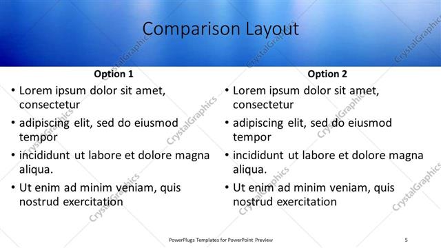 Comparison presentation slide layout
