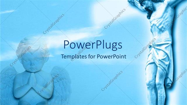  Presentation with jesus praying - Blue cloudy sky with angel praying to Jesus on the cross?