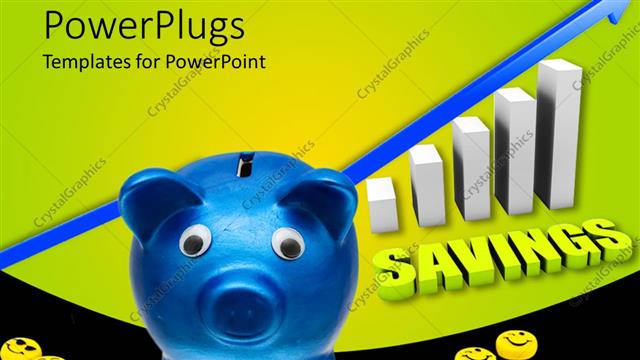  Presentation with piggy bank - Blue Colored piggy bank with Smilies?and a text which spells