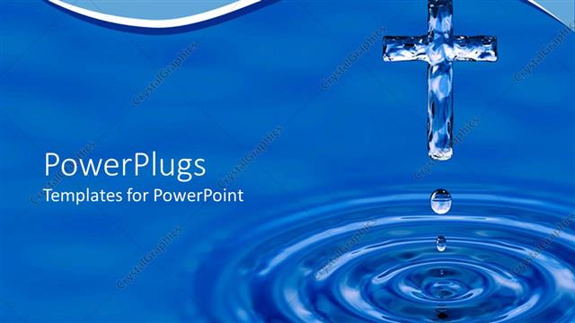  Presentation with blue crystal - A blue cross-shaped water crystal dripping water in blue background