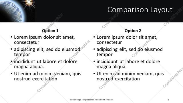 Comparison presentation slide layout