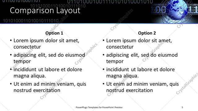 Comparison presentation slide layout