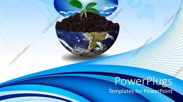  Presentation with sprouting plant - Blue earth globe opening up to display sprouting plant in soil