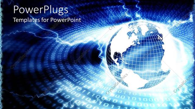  Presentation with binary blue - Blue earth globe surrounded by binary numbers depicting Internet