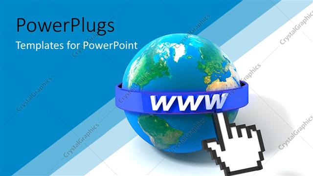  Presentation with www - Blue earth globe surrounded by ring written www with white finger pointing