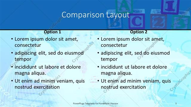 Comparison presentation slide layout