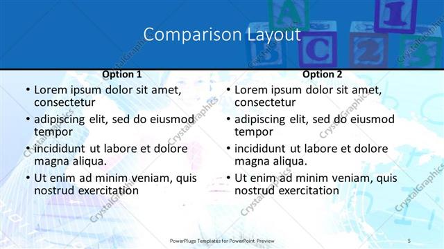 Comparison presentation slide layout