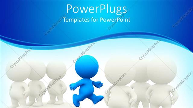  Presentation with team group - Blue figure jumping from one group of white figures to another