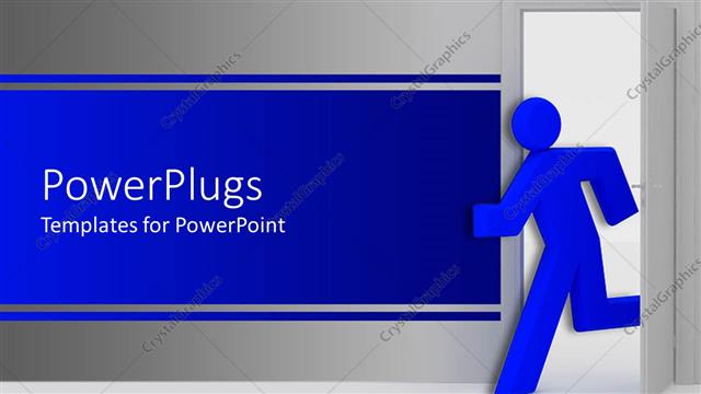 Presentation with gray - Blue figure running through open door on gray background