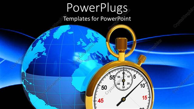  Presentation with blue wave - Blue globe behind gold stopwatch on wave pattern background