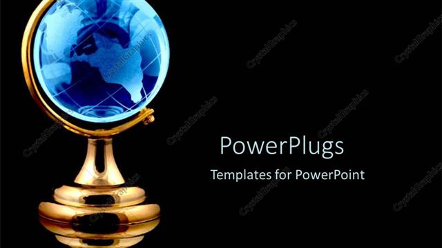  Presentation with blue gold - Blue globe black background gold world white text communication