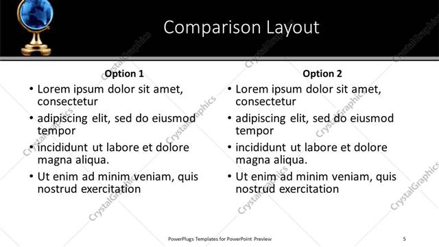 Comparison presentation slide layout