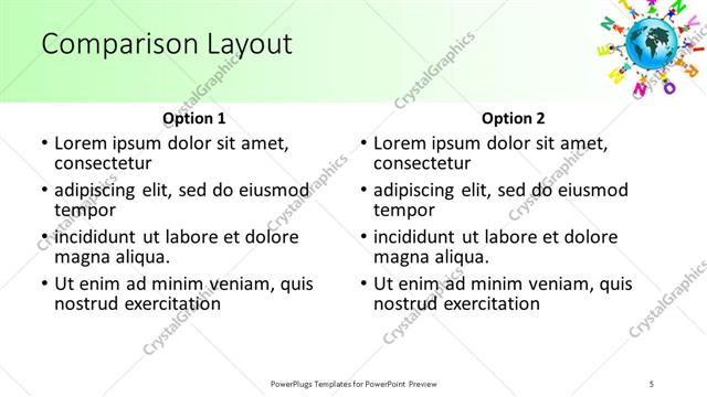 Comparison presentation slide layout