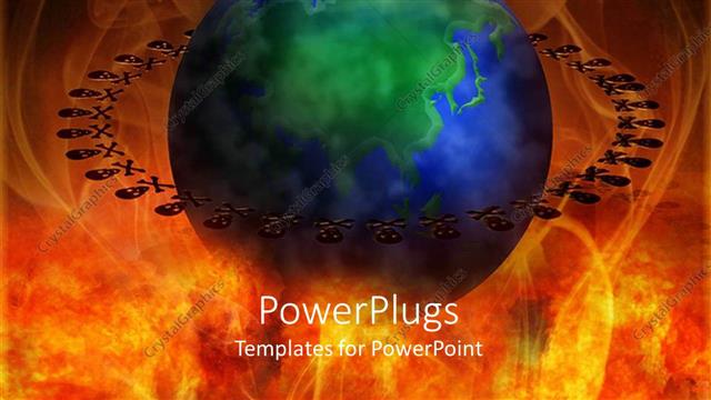  Presentation with fiery - A blue and green colored earth globe on a fiery background