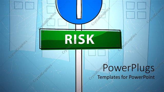  Presentation with risk - A blue and green sign post spelling out the text 