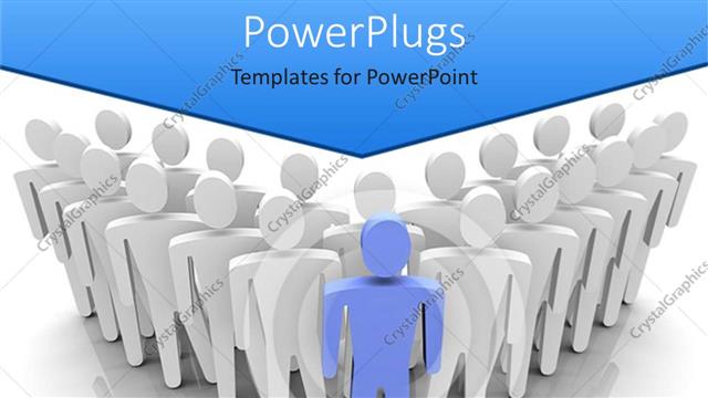  Presentation with leadership - Blue human figure leading other white figures on a white background