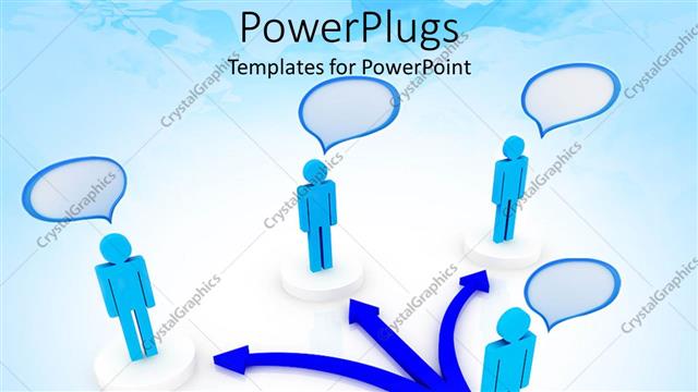  Presentation with end - Blue human figure standing at the end of a three way blue arrow