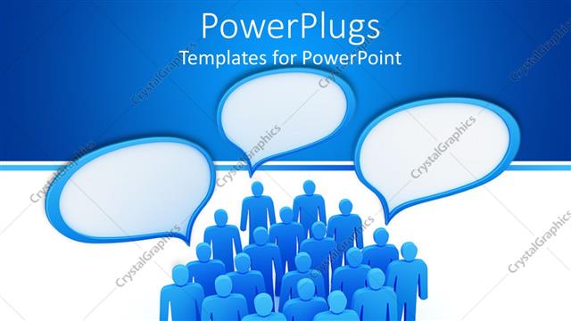  Presentation with communication - Blue human figures with dialogue boxes over them in white background