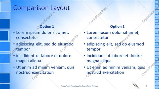 Comparison presentation slide layout