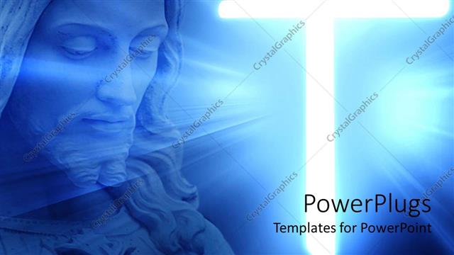  Presentation with glowing cross - Blue large depiction of Jesus and a large shinning cross