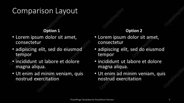 Comparison presentation slide layout
