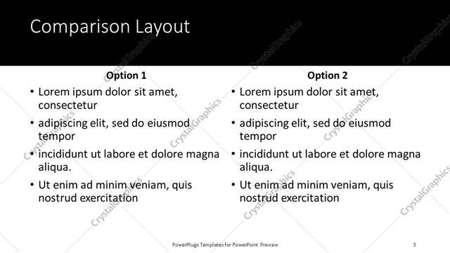 Comparison presentation slide layout