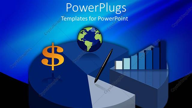  Presentation with symbol - A blue pie chart with an earth globe and a dollar symbol