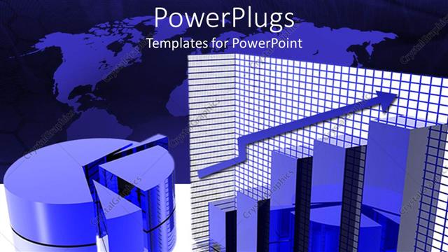  Presentation with pie chart - A blue piechart and a barchart with a world map background