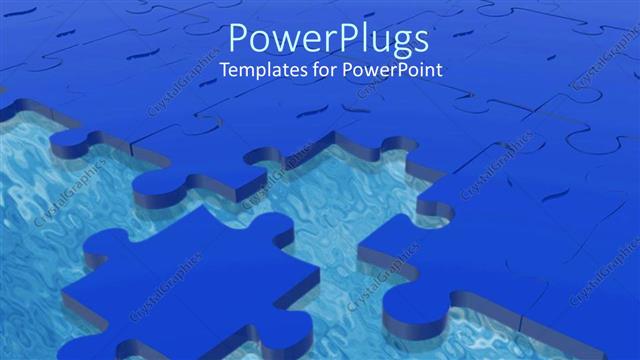  Presentation with complete puzzle - Blue puzzle piece next to complete blue puzzle on blue surface