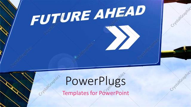  Presentation with signboard - Blue signboard with directions to FUTURE against cloudy sky