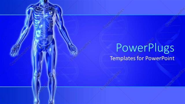  Presentation with skeleton - Blue skeleton with arms outstretched blue background