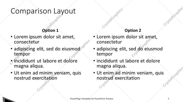 Comparison presentation slide layout