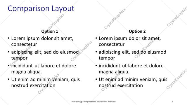 Comparison presentation slide layout