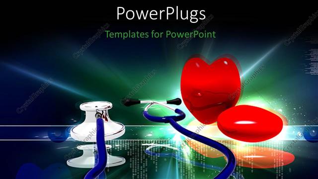  Presentation with light blue - A blue stethoscope with two shinning hearts and shinning light