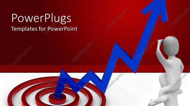  Presentation with blue line - Blue stock market line rising from red target with two people watching