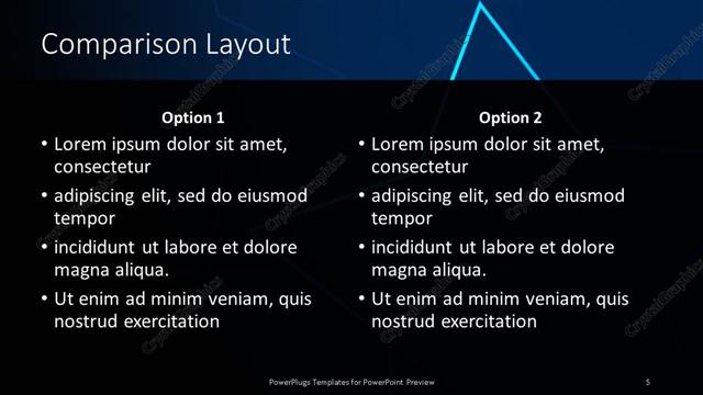 Comparison presentation slide layout