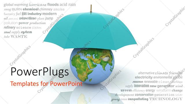  Presentation with umbrella - A blue umbrella protecting the earth