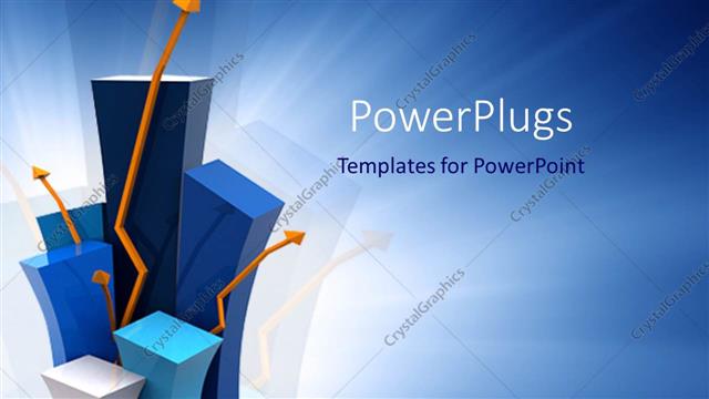  Presentation with orange arrows - Blue and white bar chart blocks with orange arrows