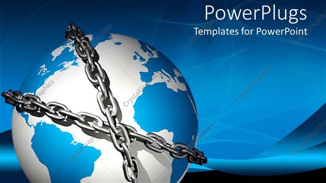  Presentation with bound - Blue and white colored earth globe bound in chains