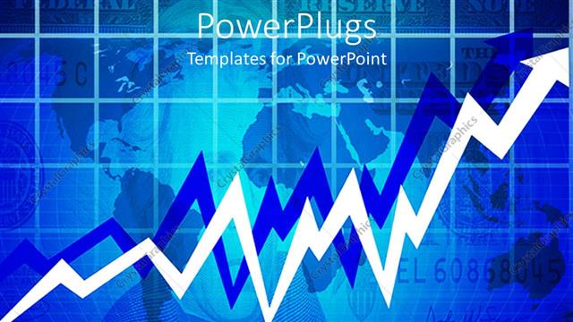  Presentation with map graph - Blue and white stock market graph with twenty dollar bill and flat world map background