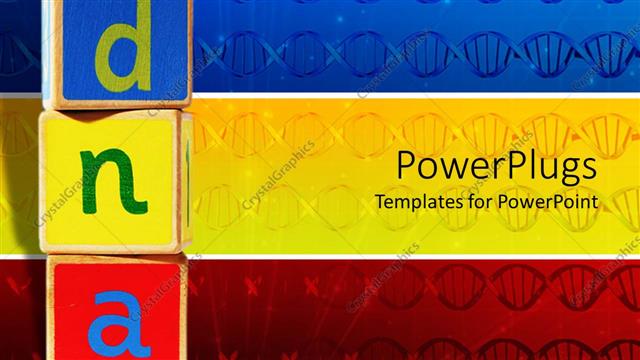  Presentation with blocks - Blue, yellow and red wooden blocks with DNA letters on blue, yellow and red panels with DNA strands