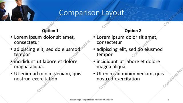 Comparison presentation slide layout
