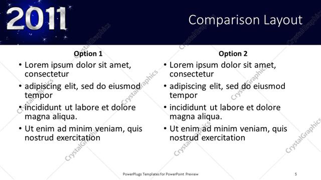 Comparison presentation slide layout