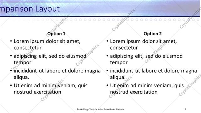 Comparison presentation slide layout