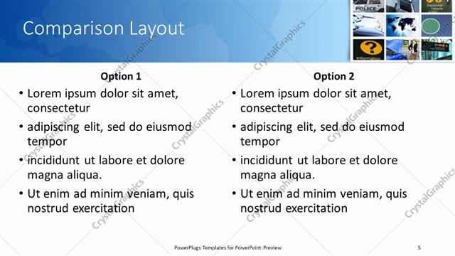 Comparison presentation slide layout