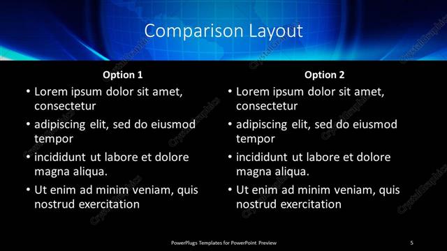 Comparison presentation slide layout