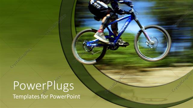  Presentation with mountain bike - Blurred depiction of mountain bike racer with blurred trees and ground