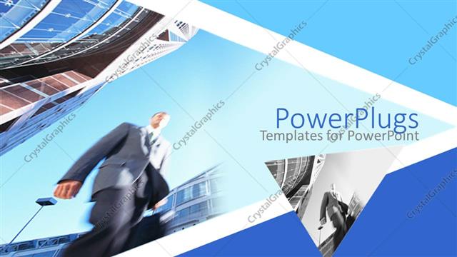  Presentation with buildings - A blurry image of a man walking with high buildings