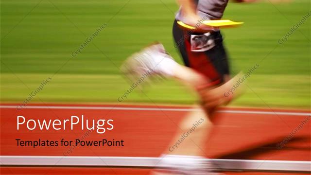  Presentation with runner - Blurry runner in a relay race carries the baton to the next runner with green grass